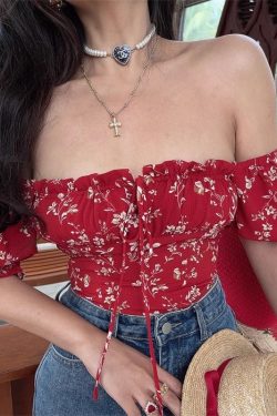 French Square Neck Lantern Sleeve Floral Blouse with Drawstring Waist - 2025 Spring/Summer Vacation Style Top