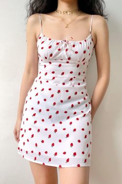 French Strawberry Print Front Tie Double Layer A-Line Camisole Dress – Sexy DIY Summer Fashion for a Chic Look