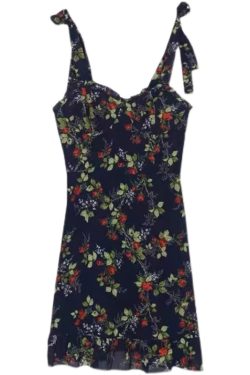 French-Style Black Floral Spaghetti Strap Dress with Vintage Lace-Up, High-Waisted A-Line Design for Women – Chic Summer Fashion