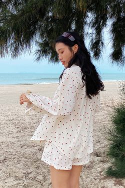 French Style Blue Cotton Shirt Set for Women - Loose Sun Protection Cardigan & A-Line High-Waisted Shorts, Perfect for Summer Outings