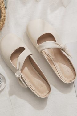 French Style Sheepskin Slip-On Open-Toe Half Slippers for Women – Summer Outdoor Footwear, Trendy 2025 Design