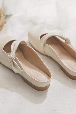 French Style Sheepskin Slip-On Open-Toe Half Slippers for Women – Summer Outdoor Footwear, Trendy 2025 Design