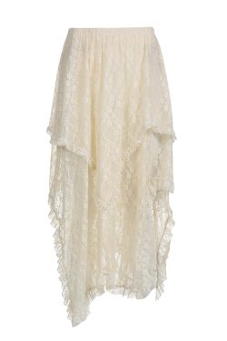 French Vintage Bohemian Lace Irregular Maxi Skirt for Women - Casual Solid Color Summer Fashion