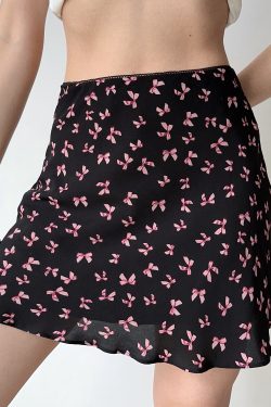 French Vintage Bow Print A-line Skirt for Women - Slim Fit Short Skirt with Y2K Style
