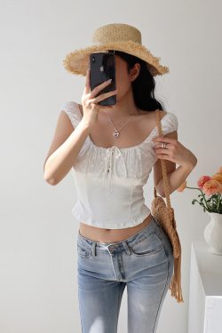 French Vintage Embroidered Hollow Out Tie Waist Slimming Camisole Top for Women - Perfect for Vacation and Y2K Style