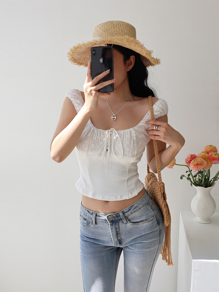 French Vintage Embroidered Hollow Out Tie Waist Slimming Camisole Top for Women - Perfect for Vacation and Y2K Style French Vintage Embroidered Hollow Out Tie Waist Slimming Camisole Top for Women - Perfect for Vacation and Y2K Style