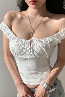 French Vintage Embroidered Hollow Out Tie Waist Slimming Camisole Top for Women - Perfect for Vacation and Y2K Style