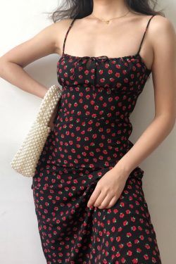 French Vintage Floral Slip Dress - Sexy Slim Fit Long Skirt for Beach & Casual Wear - Y2K Style