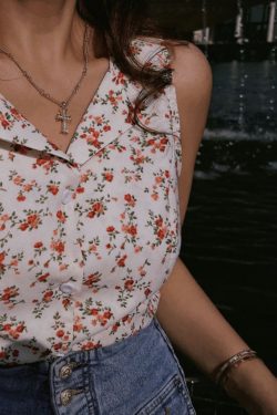 French Vintage Floral Waist-Defining Slim Fit Sleeveless Shirt Top for Women - 2025 Spring/Summer Fashion