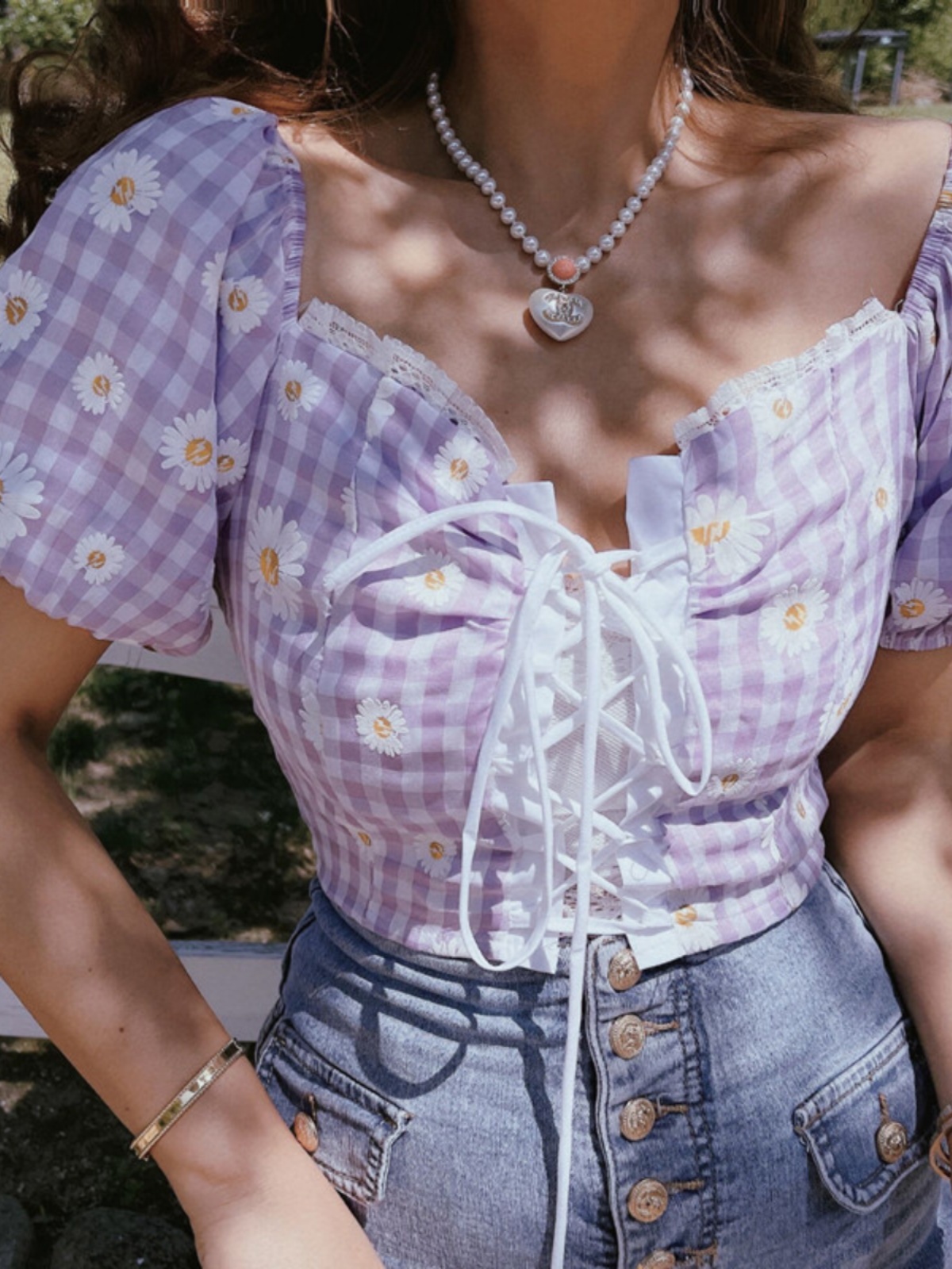 French Vintage Front Tie Daisy Print Square Neck Puff Sleeve Shirt Top for Spring/Summer 2025 - Chic 90s Inspired Fashion French Vintage Front Tie Daisy Print Square Neck Puff Sleeve Shirt Top for Spring/Summer 2025 - Chic 90s Inspired Fashion