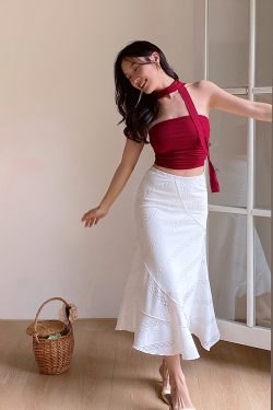 French Vintage Lace Mermaid Skirt with Irregular Hem - White Long Skirt for Boho and Y2K Style