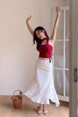 French Vintage Lace Mermaid Skirt with Irregular Hem - White Long Skirt for Boho and Y2K Style