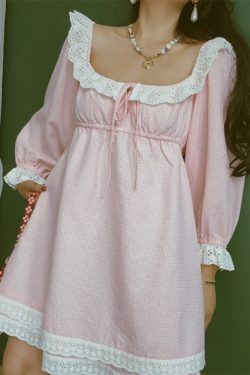 French Vintage Lace Trim Square Neck Vacation Dress - Chenopod Sweet Powder Moonlight 2025 Spring/Summer, Y2K Style