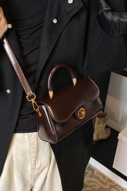 French Vintage Oil Wax Leather Handbag for Women - Textured Small Square Bag, Versatile Shoulder & Crossbody Bag, Spring/Summer 2025