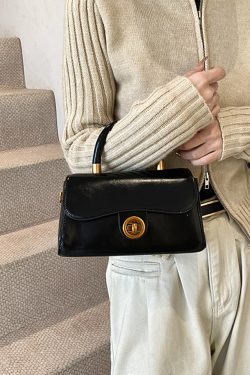 French Vintage Oil Wax Leather Handbag for Women - Textured Small Square Bag, Versatile Shoulder & Crossbody Bag, Spring/Summer 2025