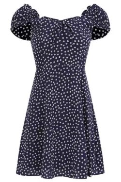 French Vintage One-Shoulder Floral Dress for Women - Summer Dark Blue Fitted A-Line Waist-Cinching Slimming Style