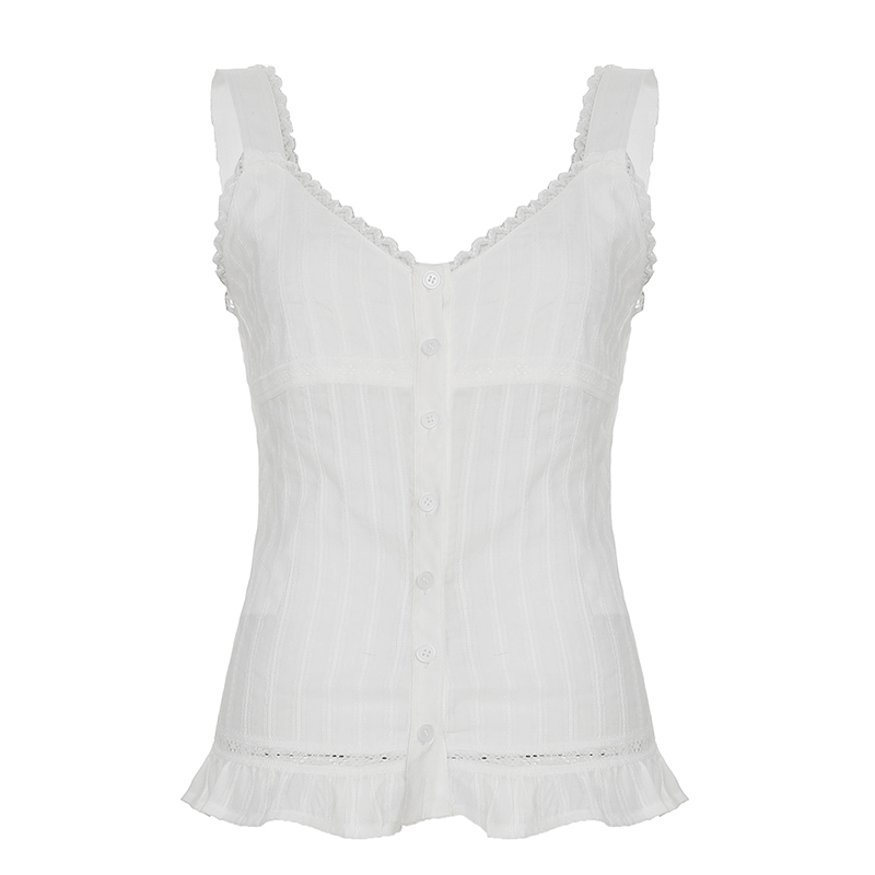 French Vintage Pleated Button Lace Trim Puff Sleeve Fitted Short Sleeve T-Shirt - Slim Fit Top for Y2K and Korean Style Fashion French Vintage Pleated Button Lace Trim Puff Sleeve Fitted Short Sleeve T-Shirt - Slim Fit Top for Y2K and Korean Style Fashion