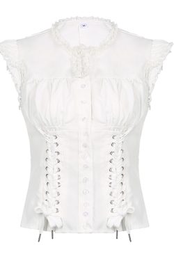 French Vintage Pleated Button Lace Trim Puff Sleeve Fitted Short Sleeve T-Shirt - Slim Fit Top for Y2K and Korean Style Fashion