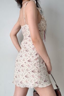 French Vintage Ruffled Floral Cami Dress for Women - Summer Hot Girl Outfit with Short Skirt, Y2K Style