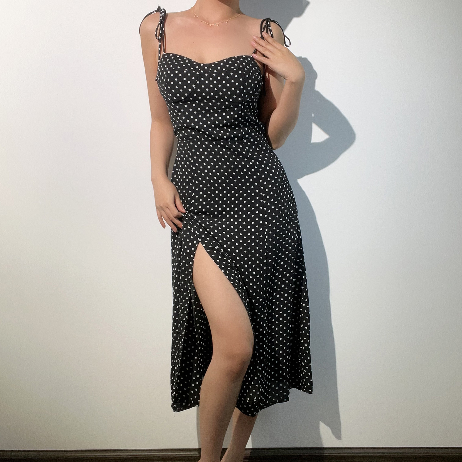 French Vintage Sexy Strapless Lace-Up Black and White Polka Dot Slim-Fit Long Camisole Dress - Y2K Style French Vintage Sexy Strapless Lace-Up Black and White Polka Dot Slim-Fit Long Camisole Dress - Y2K Style