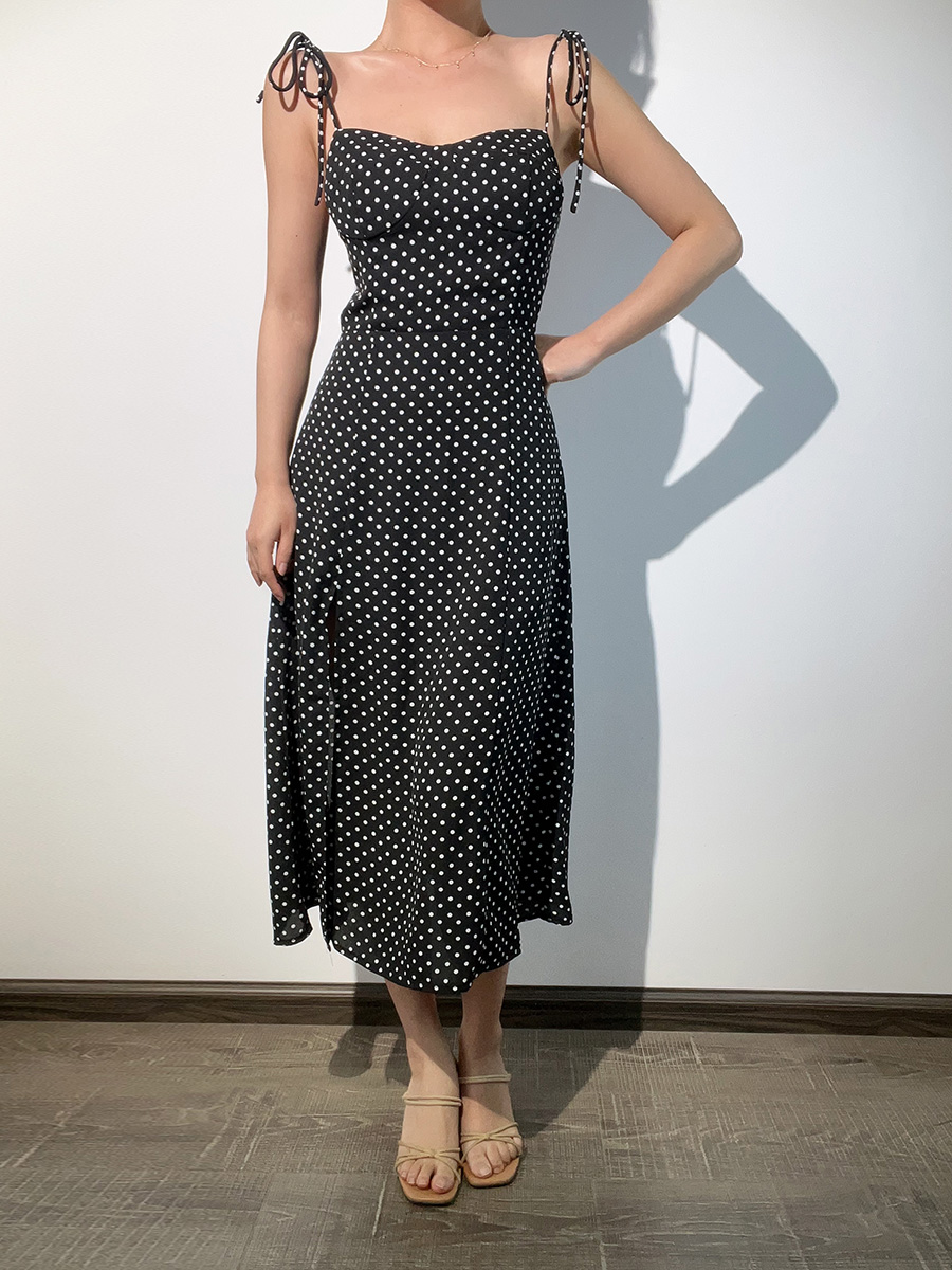 French Vintage Sexy Strapless Lace-Up Black and White Polka Dot Slim-Fit Long Camisole Dress - Y2K Style French Vintage Sexy Strapless Lace-Up Black and White Polka Dot Slim-Fit Long Camisole Dress - Y2K Style
