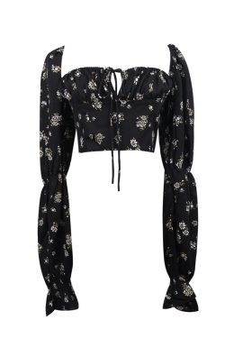 French Vintage Square Neck Lantern Sleeve Waist-Defined Short Vacation Shirt for Women - 2025 Spring/Summer Fashion