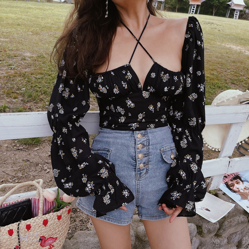 French Vintage Square Neck Lantern Sleeve Waist-Defined Short Vacation Shirt for Women - 2025 Spring/Summer Fashion French Vintage Square Neck Lantern Sleeve Waist-Defined Short Vacation Shirt for Women - 2025 Spring/Summer Fashion