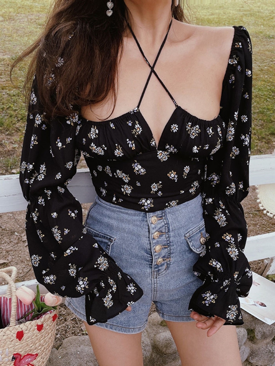 French Vintage Square Neck Lantern Sleeve Waist-Defined Short Vacation Shirt for Women - 2025 Spring/Summer Fashion French Vintage Square Neck Lantern Sleeve Waist-Defined Short Vacation Shirt for Women - 2025 Spring/Summer Fashion