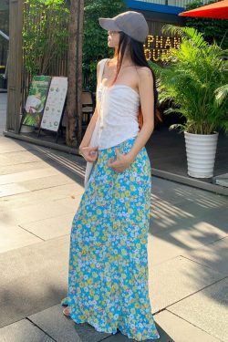 Fresh Floral Tie Low Waist Mid-Length Skirt for Women - Beachy Straight Style Skirt, Perfect for Summer and Vacation Wear