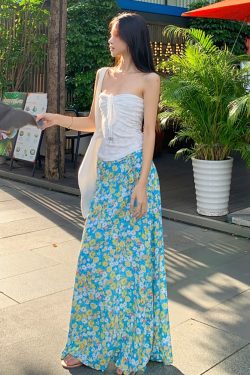 Fresh Floral Tie Low Waist Mid-Length Skirt for Women - Beachy Straight Style Skirt, Perfect for Summer and Vacation Wear