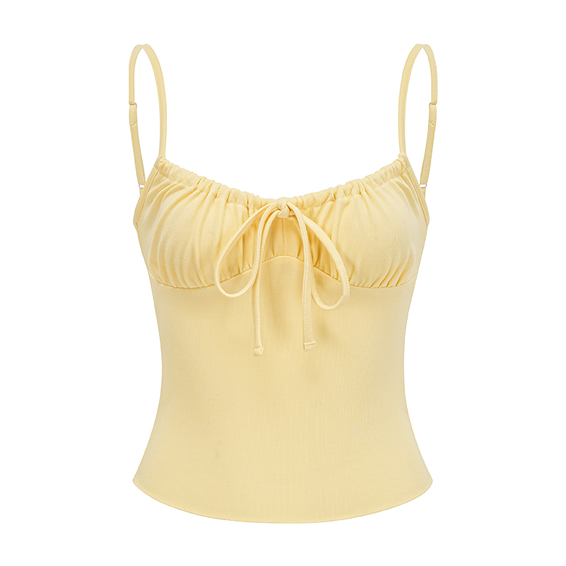 Front Pleated Tie Strap Tank Top for Women - Slim Fit Summer Style, European & American Inspired Front Pleated Tie Strap Tank Top for Women - Slim Fit Summer Style, European & American Inspired