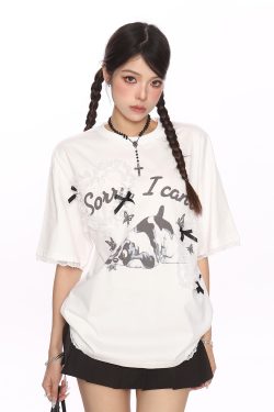 Fun Cartoon Dog Lace Trim Short Sleeve T-Shirt for Women - Summer Casual Top in Cute Y2K Style