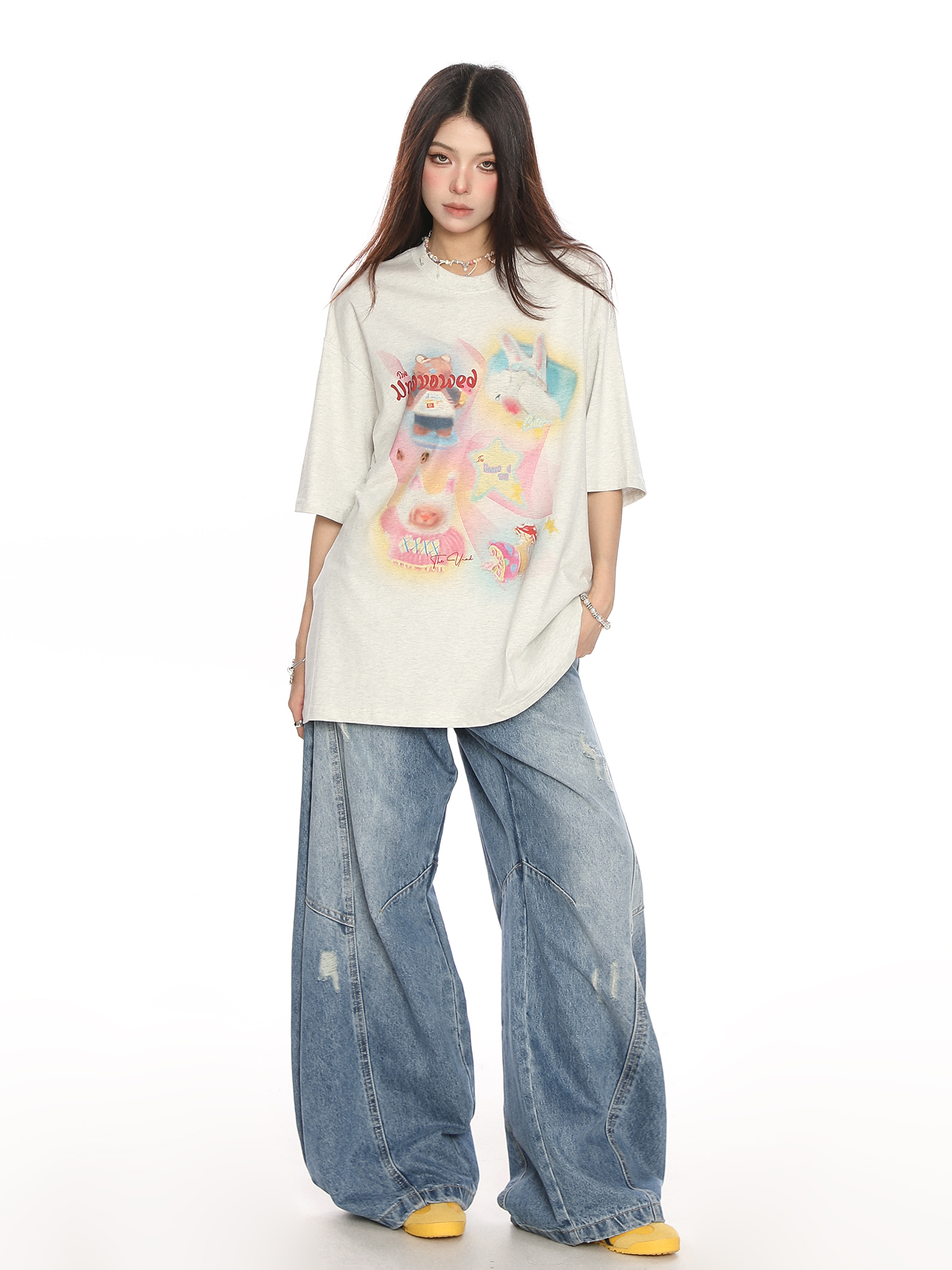 Fun Cartoon Print Graffiti Short Sleeve T-Shirt for Women - Casual Loose Summer Top in Trendy Lazy Style Fun Cartoon Print Graffiti Short Sleeve T-Shirt for Women - Casual Loose Summer Top in Trendy Lazy Style