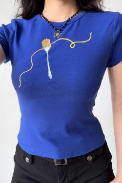 Fun Printed Short Sleeve T-Shirt for Women - European American Style Slim Fit Summer Top, Casual 90s Y2K Fashion