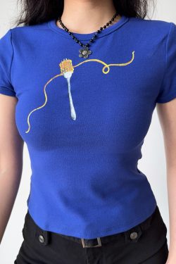 Fun Printed Short Sleeve T-Shirt for Women - European American Style Slim Fit Summer Top, Casual 90s Y2K Fashion