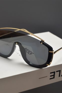 Futuristic Cyberpunk Oversized Pilot Sunglasses with Cut Edges and Single Beam - Stylish Statement Eyewear