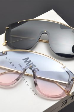 Futuristic Cyberpunk Oversized Pilot Sunglasses with Cut Edges and Single Beam - Stylish Statement Eyewear