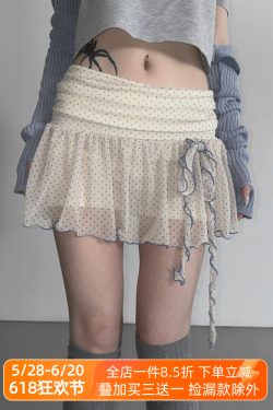 Girls' Butterfly Flower Polka Dot Short Pleated Skirt - Low Waist French Style Net Yarn Design for Y2K Fashion