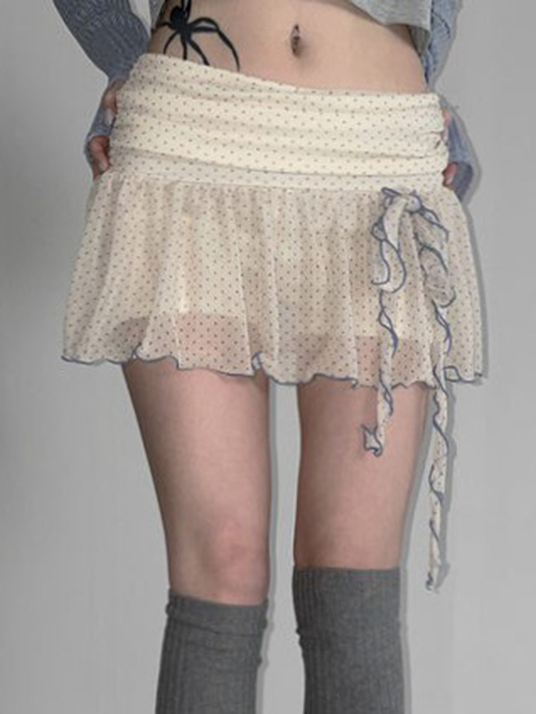 Girls' Butterfly Flower Polka Dot Short Pleated Skirt - Low Waist French Style Net Yarn Design for Y2K Fashion Girls' Butterfly Flower Polka Dot Short Pleated Skirt - Low Waist French Style Net Yarn Design for Y2K Fashion