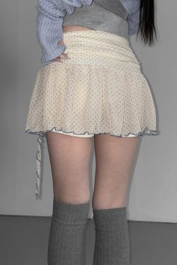 Girls' Butterfly Flower Polka Dot Short Pleated Skirt - Low Waist French Style Net Yarn Design for Y2K Fashion