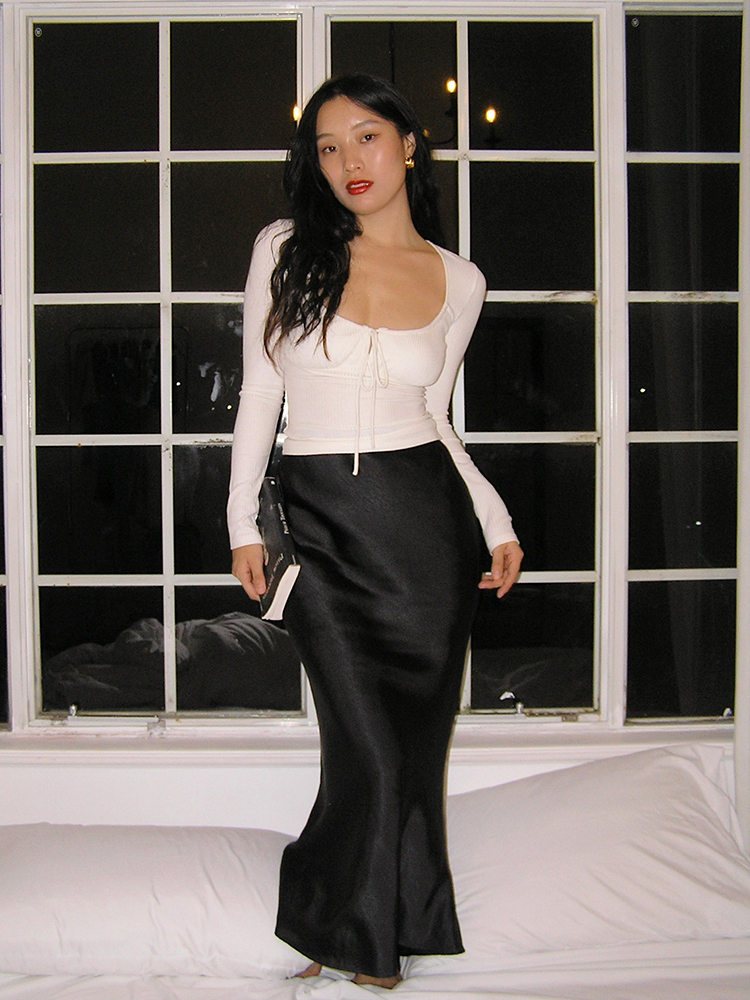 Glossy Satin Midi Skirt - French-Style High-Waisted Bodycon Mermaid Skirt for Elegant Y2K Fashion Glossy Satin Midi Skirt - French-Style High-Waisted Bodycon Mermaid Skirt for Elegant Y2K Fashion