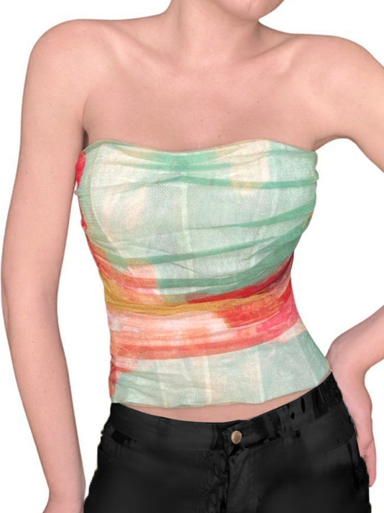 Gradient Color Strapless Backless Holiday Top for Women - Waist-Cinching Mesh Camisole, Perfect for Summer and 90s Style Gradient Color Strapless Backless Holiday Top for Women - Waist-Cinching Mesh Camisole, Perfect for Summer and 90s Style