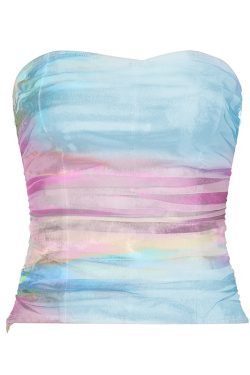 Gradient Color Strapless Backless Holiday Top for Women - Waist-Cinching Mesh Camisole, Perfect for Summer and 90s Style