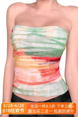 Gradient Color Strapless Backless Holiday Top for Women - Waist-Cinching Mesh Camisole, Perfect for Summer and 90s Style
