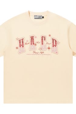 Gradient Woven Patch Embroidery Loose Round Neck Short Sleeve T-Shirt for Men and Women - 90s Inspired Unisex Fashion Top