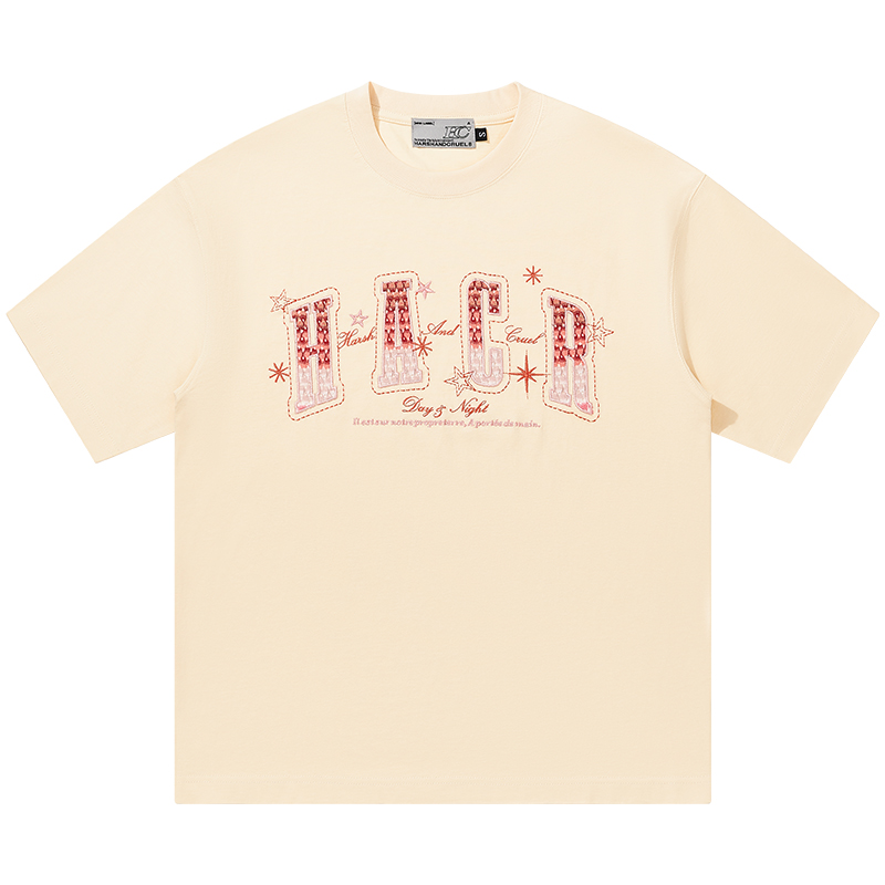 Gradient Woven Patch Embroidery Loose Round Neck Short Sleeve T-Shirt for Men and Women - 90s Inspired Unisex Fashion Top Gradient Woven Patch Embroidery Loose Round Neck Short Sleeve T-Shirt for Men and Women - 90s Inspired Unisex Fashion Top