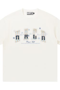 Gradient Woven Patch Embroidery Loose Round Neck Short Sleeve T-Shirt for Men and Women - 90s Inspired Unisex Fashion Top