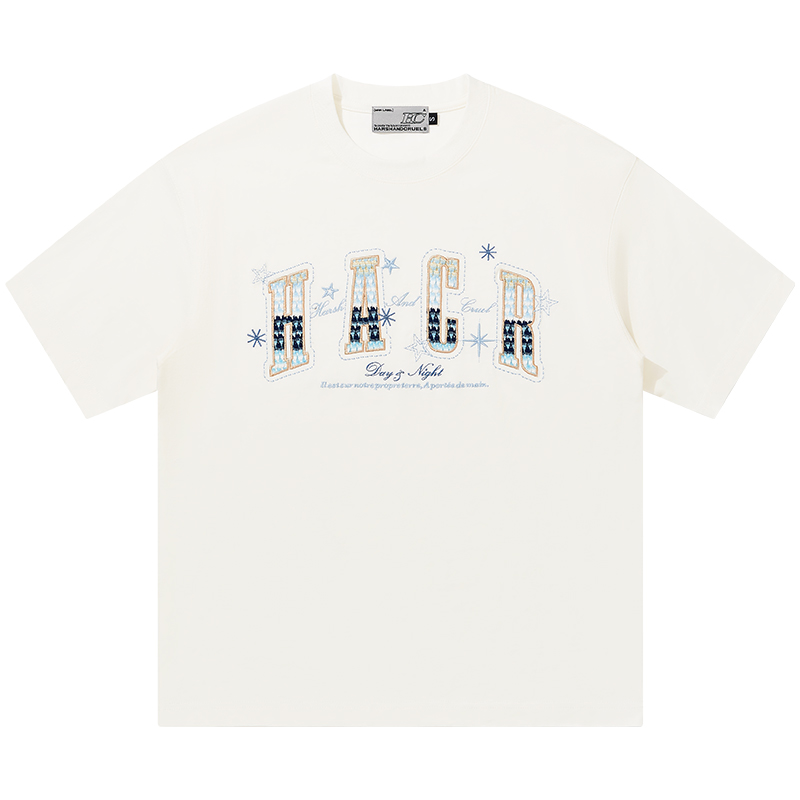 Gradient Woven Patch Embroidery Loose Round Neck Short Sleeve T-Shirt for Men and Women - 90s Inspired Unisex Fashion Top Gradient Woven Patch Embroidery Loose Round Neck Short Sleeve T-Shirt for Men and Women - 90s Inspired Unisex Fashion Top