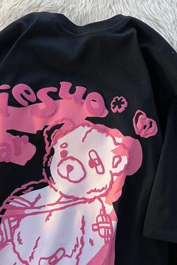 Graffiti Bear Short Sleeve T-Shirt for Men and Women - Plus Size Loose Fit Pure Cotton Casual Couple Tee