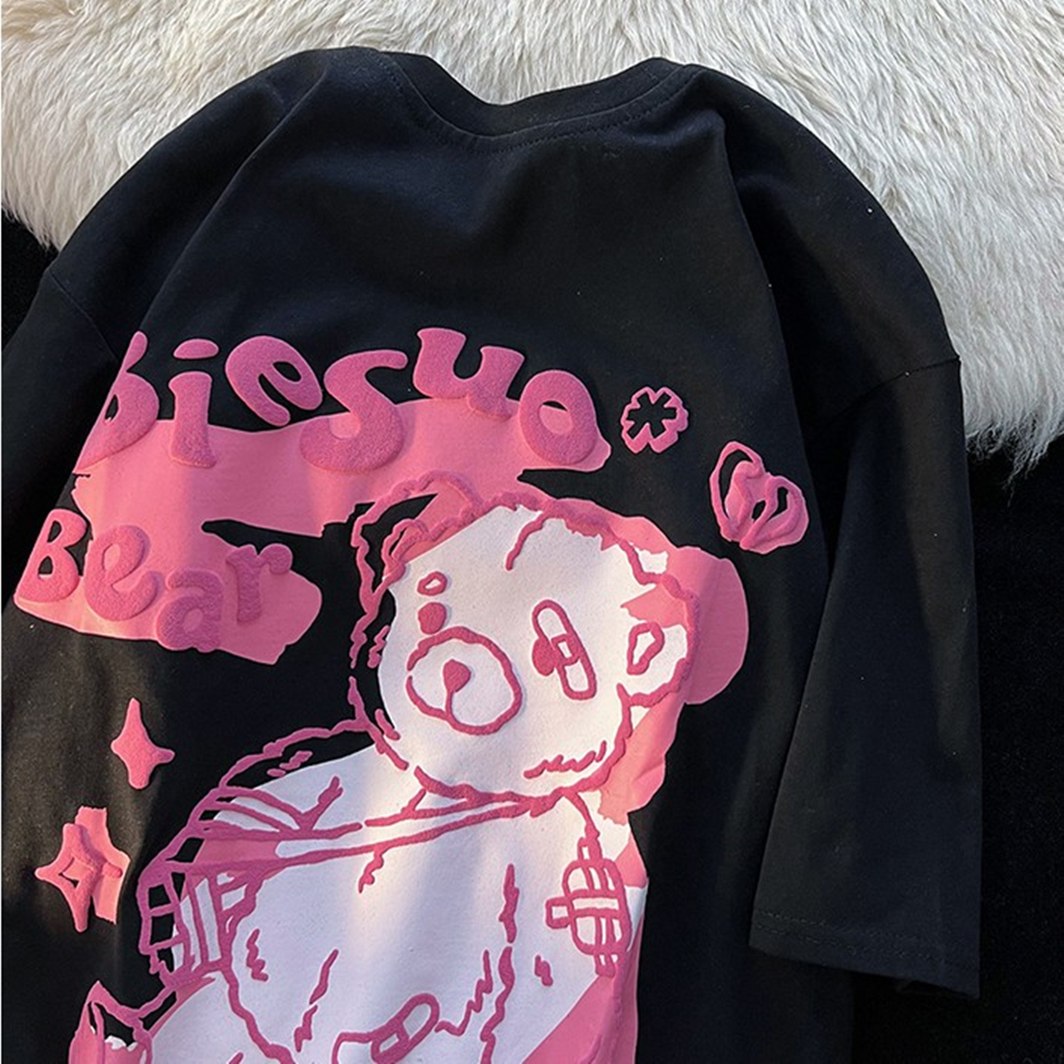 Graffiti Bear Short Sleeve T-Shirt for Men and Women - Plus Size Loose Fit Pure Cotton Casual Couple Tee Graffiti Bear Short Sleeve T-Shirt for Men and Women - Plus Size Loose Fit Pure Cotton Casual Couple Tee